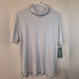 NWT Tentree Moraine SS top med grey white stripe shortsleeve mock neck hemp top